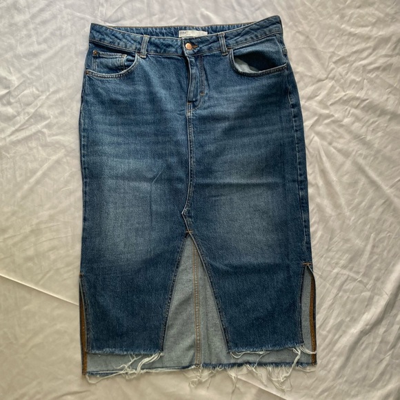 Zara Denim Skirt with 3 Slits - Picture 7 of 10